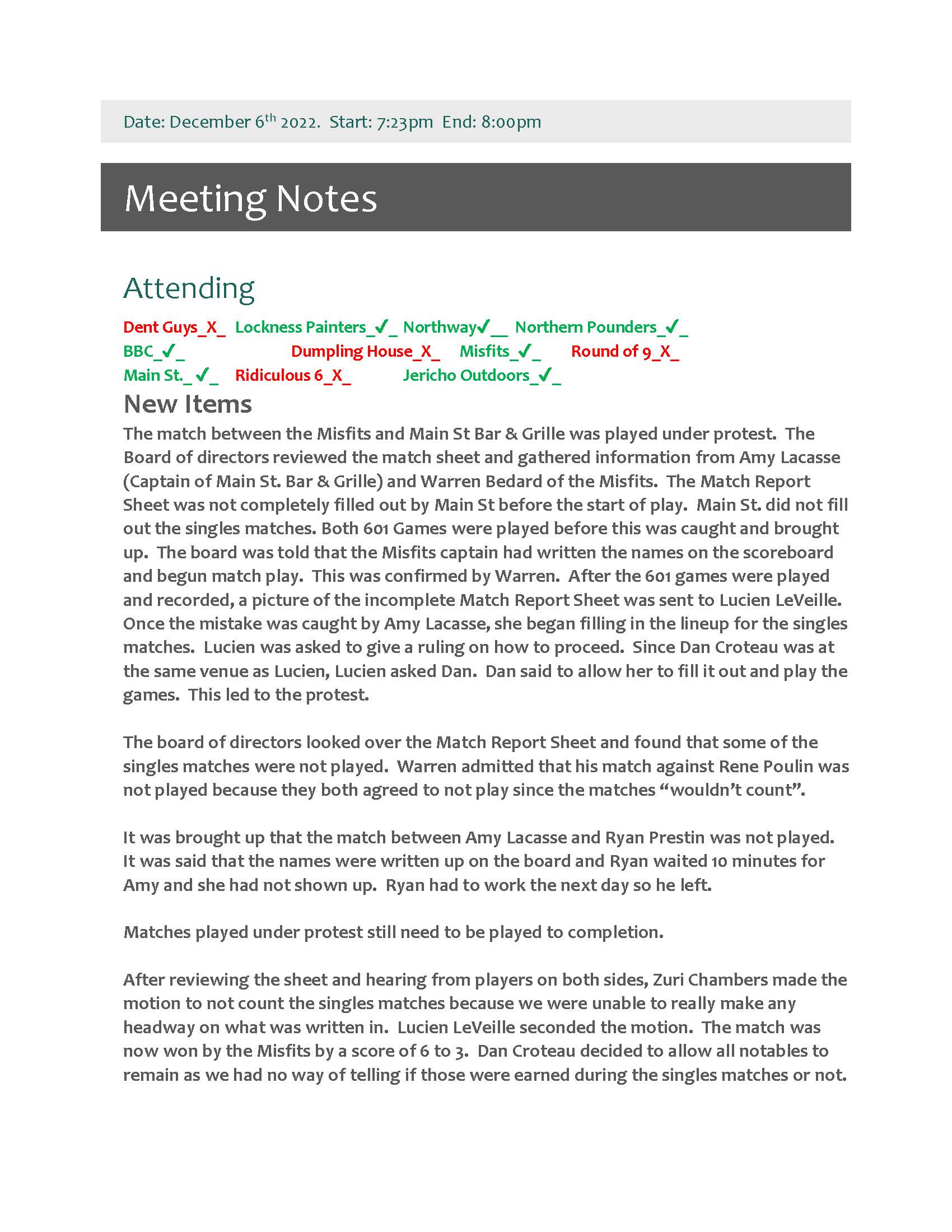 December 2022 Meeting Minutes